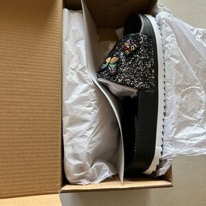 Steve Madden Kids Sandals with Black Glitter and Colorful Butterfly